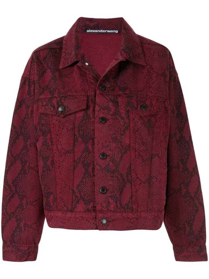 T By Alexander Wang Snakeskin Print Denim Jacket - Red