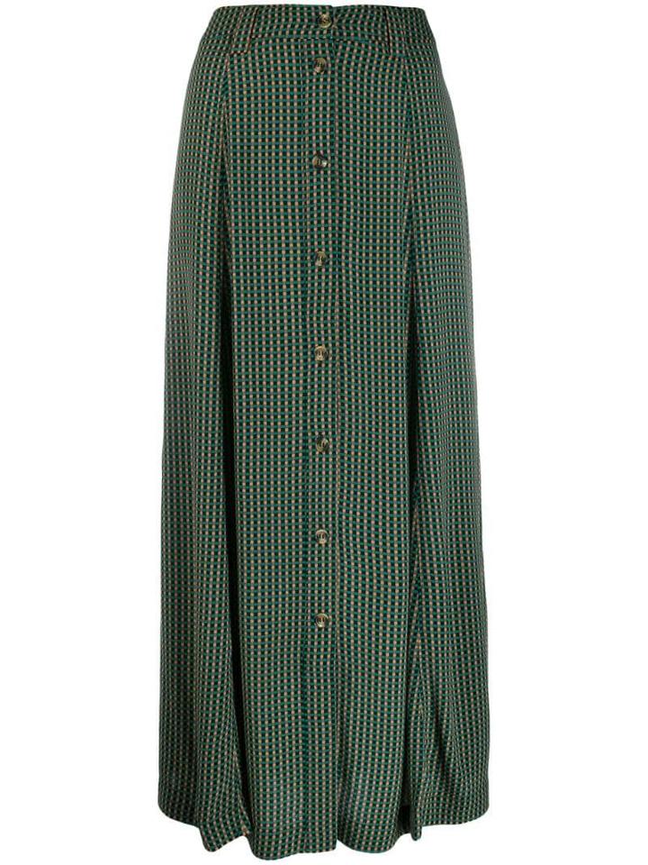 Ganni High Waisted Check Skirt - Green