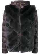 Liska Rabbit Fur Hooded Padded Jacket - Grey