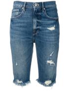 Frame Fringed Distressed Denim Shorts - Blue