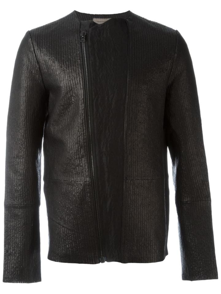 Tony Cohen Textured Biker Jacket, Men's, Size: 46, Black, Leather/linen/flax/silk/polyurethane
