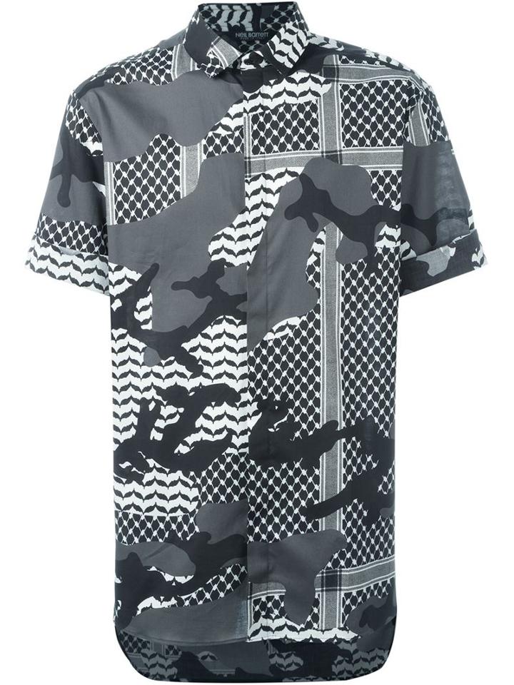 Neil Barrett Camouflage Print Shirt, Men's, Size: 42, Grey, Cotton/spandex/elastane