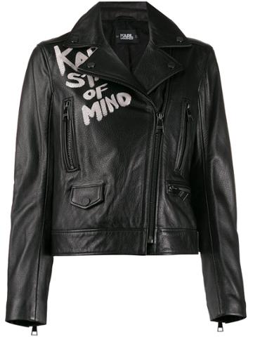Karl Lagerfeld Slogan Biker Jacket - Black