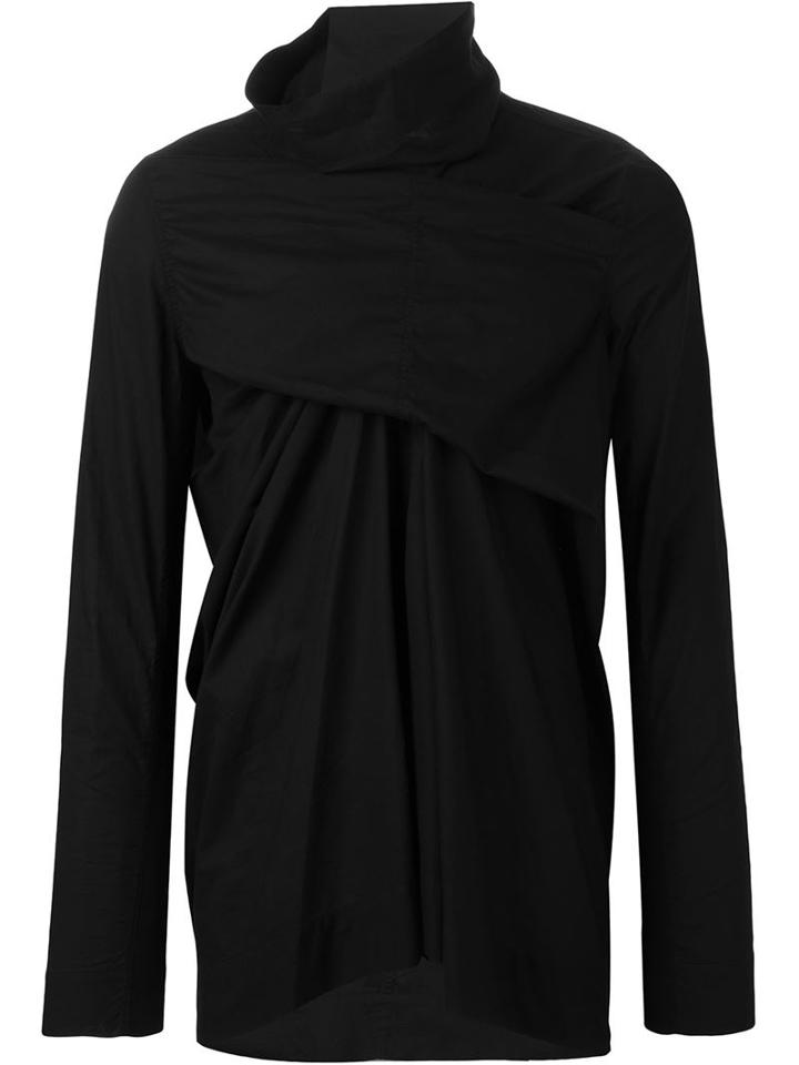 Rick Owens Wrap Effect Shirt, Men's, Size: S, Black, Cotton