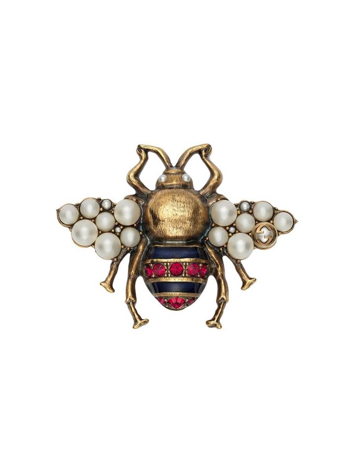 Gucci Bee Brooch With Crystals And Pearls - Metallic