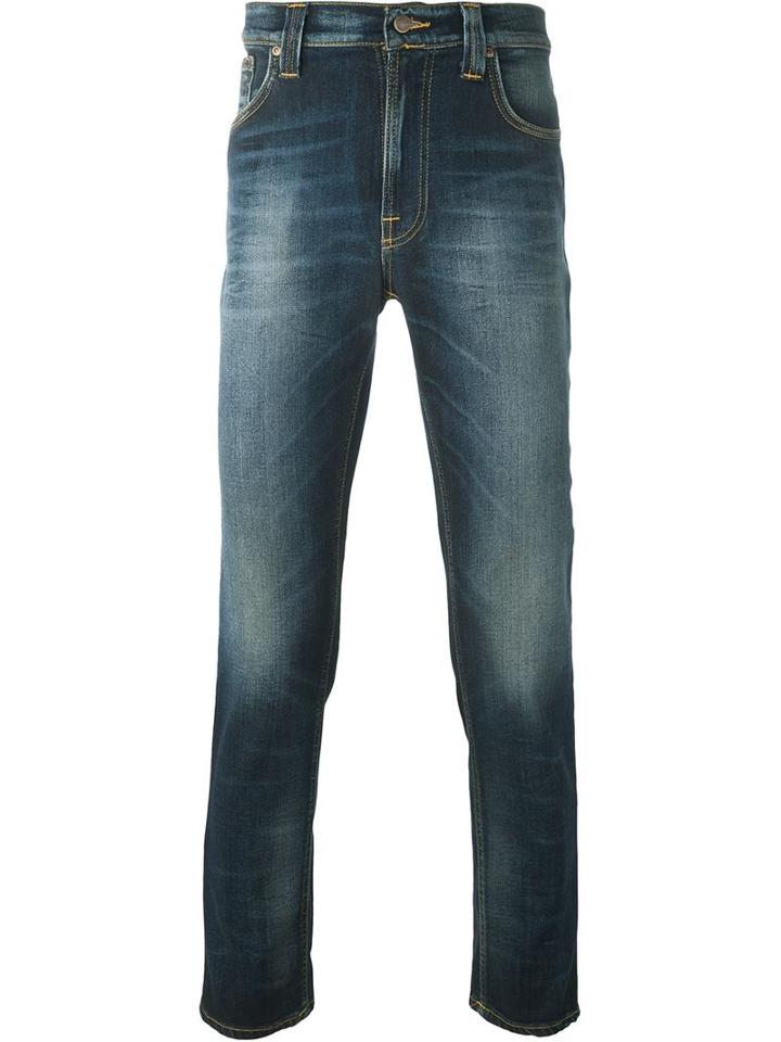 Nudie Jeans Co Stonewash Slim Fit Jeans, Men's, Size: 33, Blue, Cotton/spandex/elastane