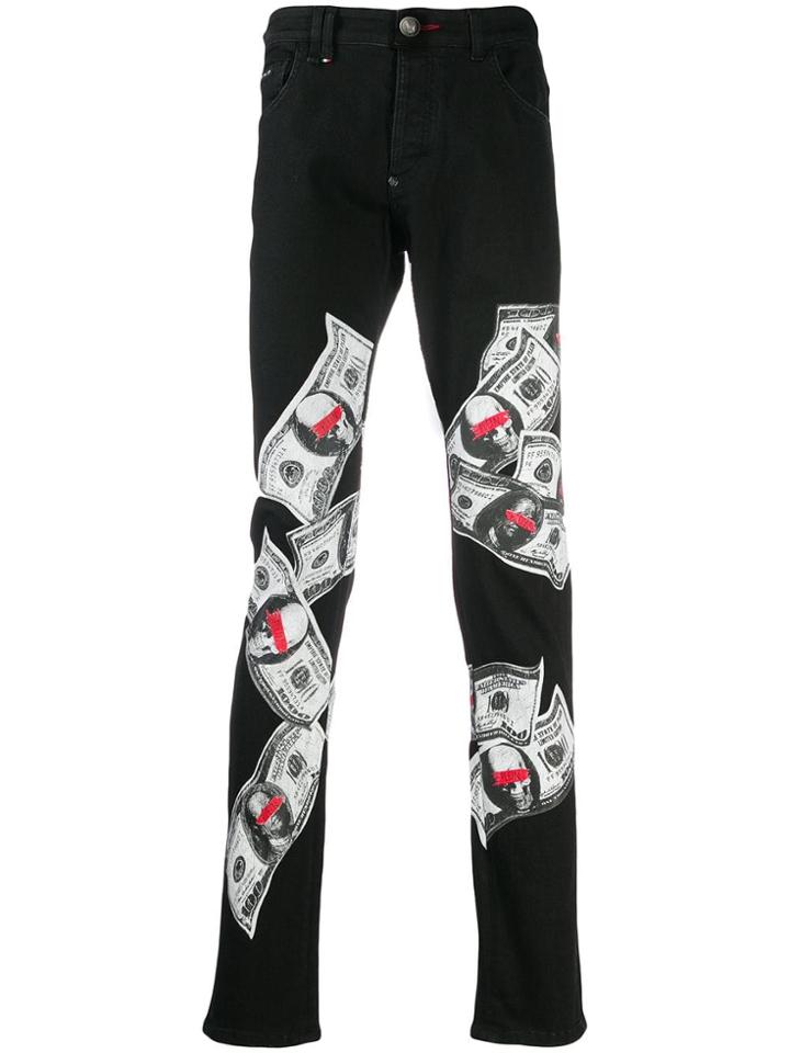 Philipp Plein Skull 100 Dollar Print Jeans - Black