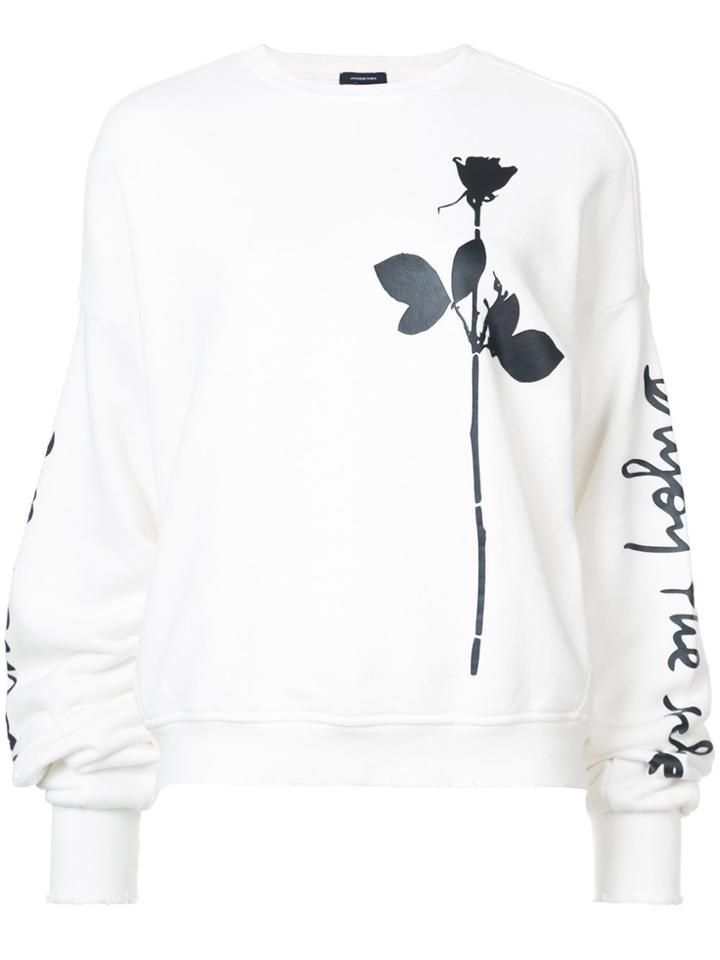 R13 Enjoy The Silence Script Pleated Sleeve Sweatshirt - White