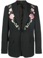 Alexander Mcqueen Floral Embroidered Suit Jacket - Black