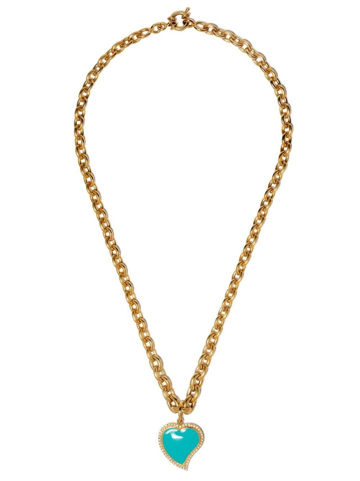 Nevernot 18kt Gold Diamond Heart Pendant Necklace - Turquoise
