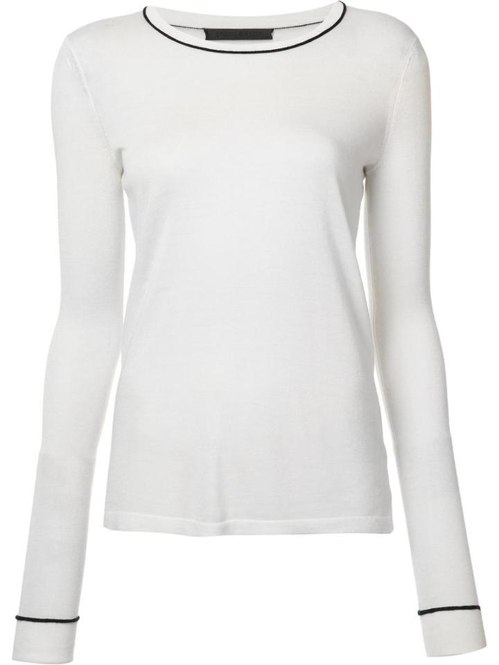 Jenni Kayne Contrast Neck Knitted T-shirt, Women's, Size: Xs, White, Viscose/cashmere