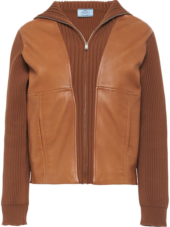 Prada Leather Insert Cardigan - Brown