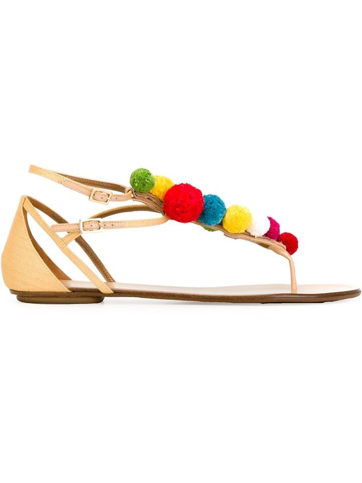 Aquazzura Pompom T-bar Sandals