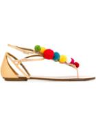 Aquazzura Pompom T-bar Sandals