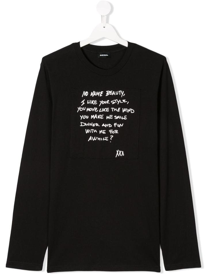 Diesel Kids Teen Slogan Print T-shirt - Black