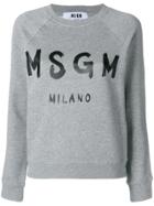 Msgm Cropped Logo Print Sweatshirt - Grey