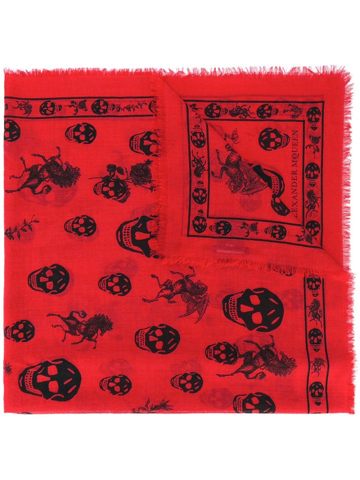 Alexander Mcqueen - Skul And Badge Scarf - Men - Silk/wool - One Size, Red, Silk/wool
