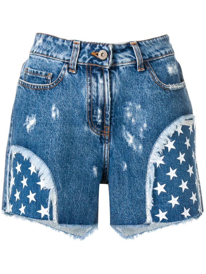 Faith Connexion Star Print Denim Shorts - Blue