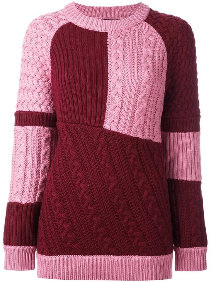 House Of Holland Oversized Patchwork Knit Jumper, Women's, Size: L/xl, Pink/purple, Merino
