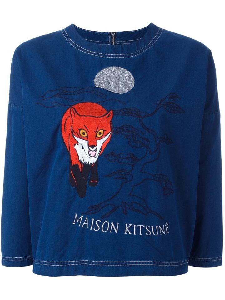 Maison Kitsuné Embroidered Detail Cropped Top - Blue