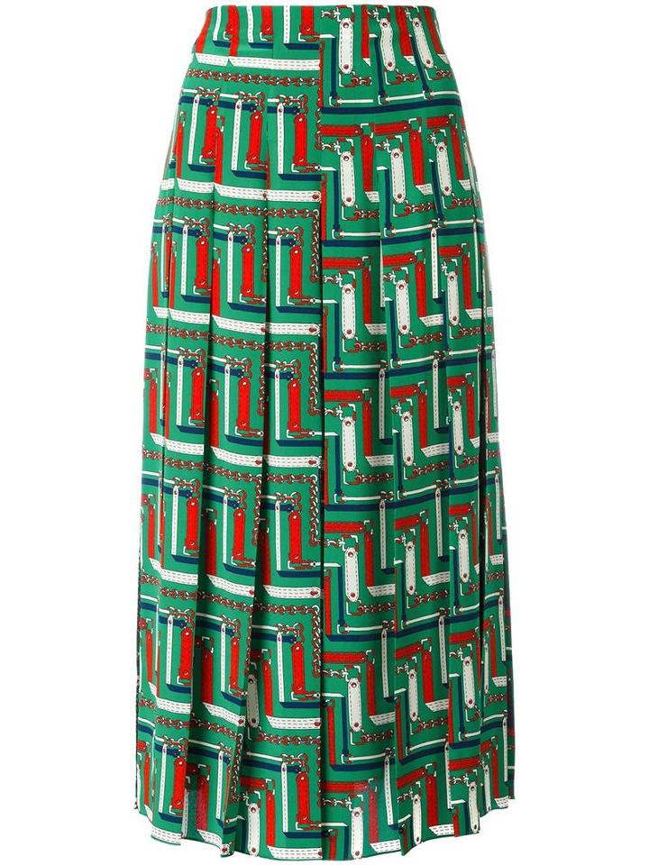 Gucci Bridal Strap Print Skirt, Size: 38, Green, Silk