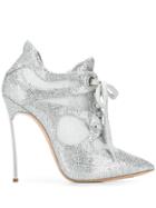 Casadei Glitter Panelled Booties - Silver