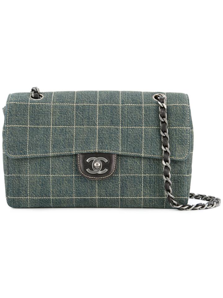 Chanel Vintage Chocolate Bar Double Chain Shoulder Bag - Blue