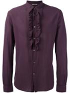 Roberto Cavalli Ruffle Front Shirt, Men's, Size: 48, Pink/purple, Cotton