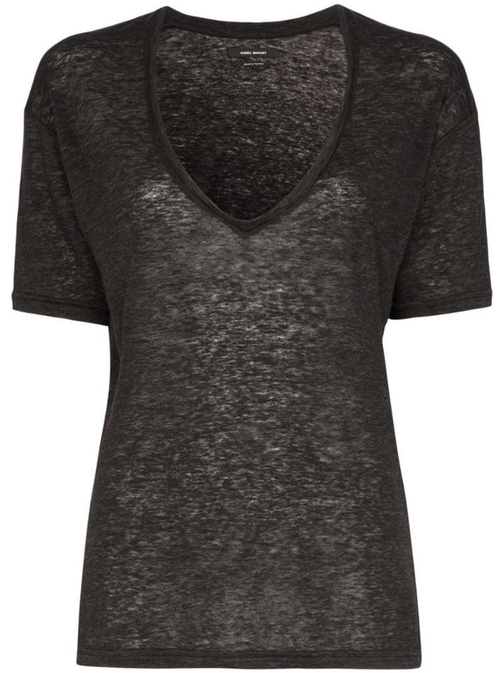 Isabel Marant Maree V-neck Linen T-shirt - Grey