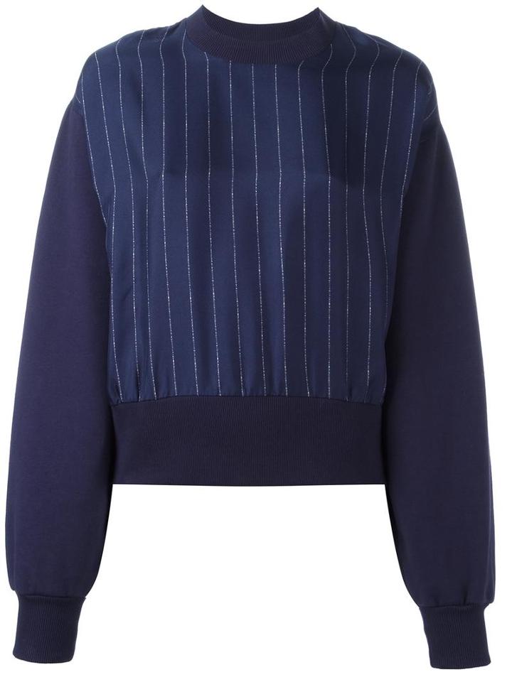 Each X Other Contrast Pinstripe Sweatshirt, Women's, Size: Small, Blue, Silk/cotton