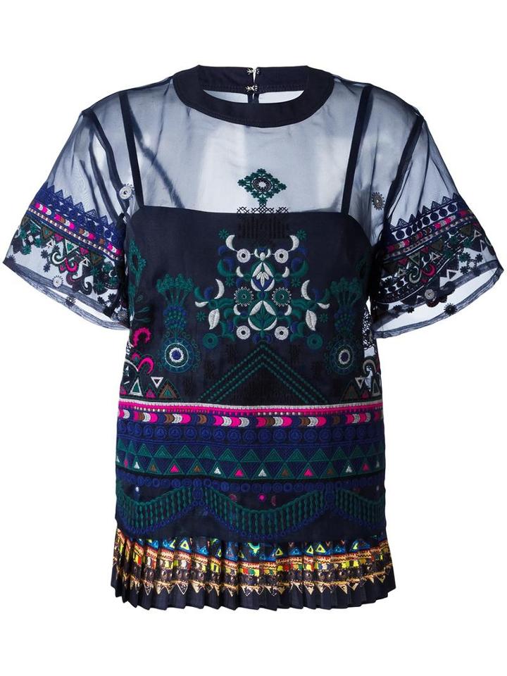 Sacai Tribal Lace Top, Women's, Size: 2, Blue, Polyester/cotton