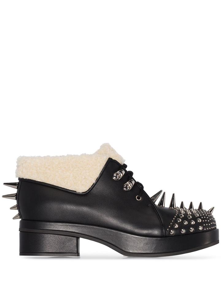 Gucci Victor Shearling Spike Hiking Boots - Black