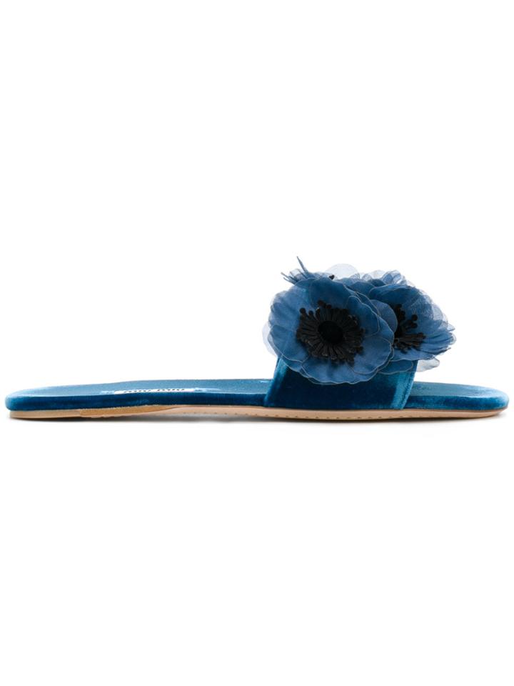 Miu Miu Floral Applique Sliders - Blue