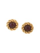 Chanel Vintage Twist Flower Stone Earrings - Metallic