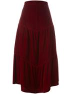 Saint Laurent Velour Tiered Skirt, Women's, Size: 38, Red, Silk/cupro/viscose