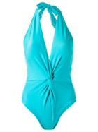 Martha Medeiros Halterneck Swimsuit, Women's, Size: G, Blue, Polyamide/spandex/elastane