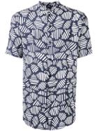 Armani Jeans - Mandarin Neck Printed Shirt - Men - Viscose - M, Blue, Viscose