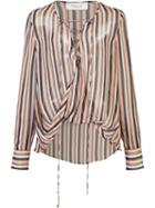 Derek Lam 10 Crosby Striped Sheer Blouse, Women's, Size: 8, Brown, Silk