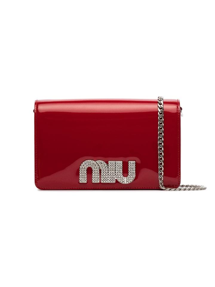 Miu Miu Embellished Leather Clutch - Red