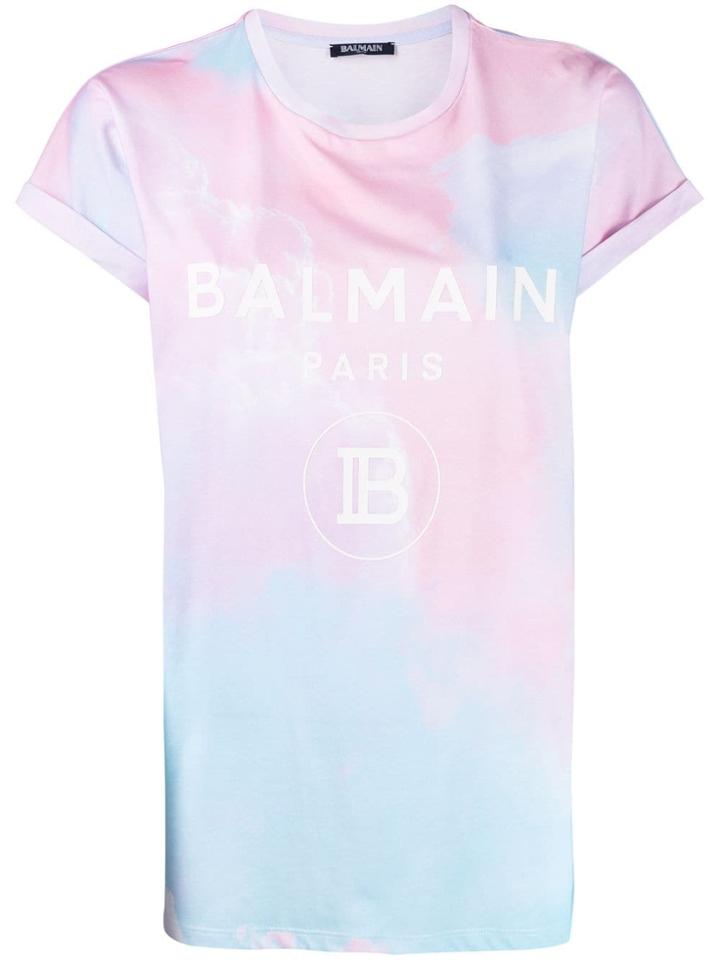 Balmain Tie-dye Flocked Logo T-shirt - White