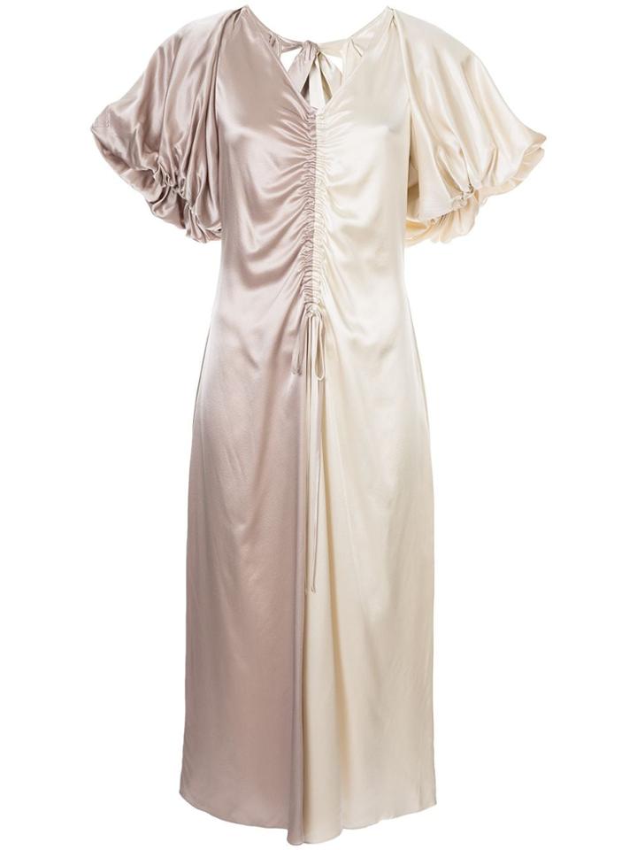 Lee Mathews Adela Silk Puff Sleeve Dress - Neutrals