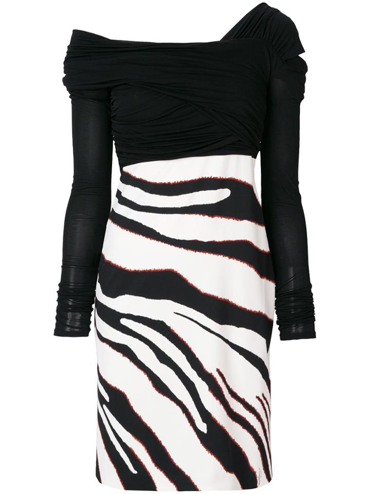 Roberto Cavalli Zebra-print Contrast Fitted Dress - Black