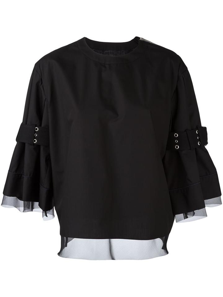 Sacai Buckle Sleeve Top, Women's, Size: Medium, Black, Cotton/polyester