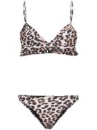 Ganni Ruffled Leopard Print Bikini - Brown