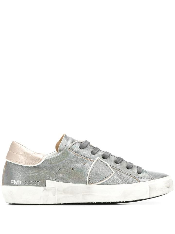 Philippe Model Logo Metallic Lace-up Sneakers - Grey