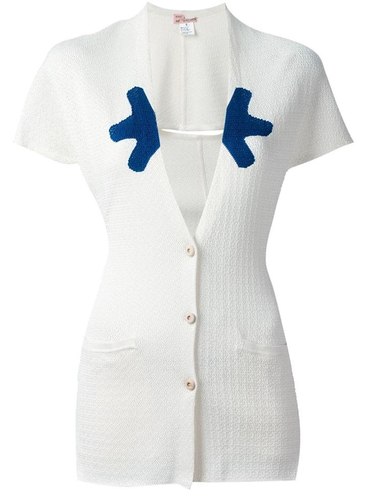 And Re Walker Contrast Panel Short Sleeve Button Down Cardigan, Women's, Size: S, White, Rayon/polyamide/spandex/elastane