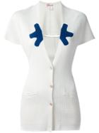 And Re Walker Contrast Panel Short Sleeve Button Down Cardigan, Women's, Size: S, White, Rayon/polyamide/spandex/elastane