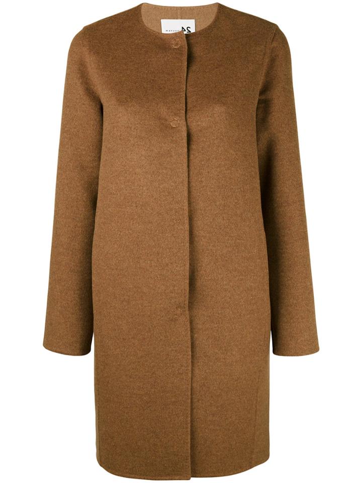 Manzoni 24 Collarless Midi Buttoned Coat - Brown