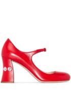 Miu Miu Mary Jane Embellished Heel Pumps - Red