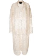 Biyan Crochet Midi Coat - White